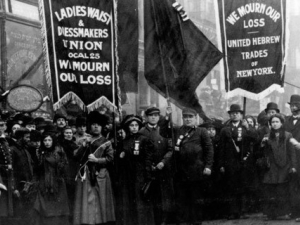 Garment workers march in protest.