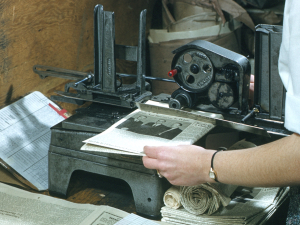 A photo of an addressograph machine