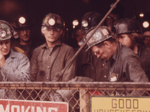 Shift of Miners in the Elevator Which Will Take Them Down to Work in the Virginia-Pocahontas Mine #4 near Richlands, Virginia They Are Headed for the 1,200 Foot Level.