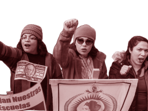 Three UTLA strikers demonstrating, January 2019.