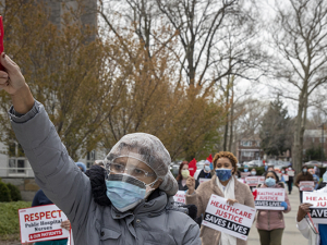 Nurses marching at Jacobi Medical Center