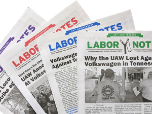 Covers of four issues of Labor Notes from 2019