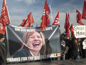 Osawa GM workers protest against the company and its CEO Mary Barra