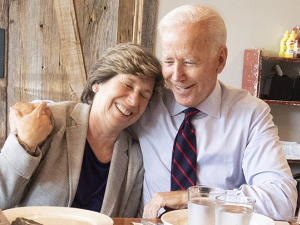 AFT President Randi Weingarten hugging Democratic Presidential candidate Joe Biden.