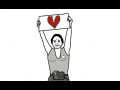 A cartoon Norma Rae holds up a sign with a broken heart, instead of the "Union" sign she holds up in the movie.
