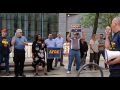 EPA workers protest the government's anti-union directive at a union rally in Manhattan in August.