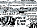 Comic shows freight trains with the text: "Imagine, a complex network of just-in-time delivery, moving billions of dollars of material and merchandise, undergirding the entire American economy, pushed to the brink because: [shrugging man in suit, labeled "rail boss," speaks:] 'We just can't afford more paid sick days.'"] 