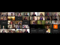 Compilation of two Zoom screenshots shows 50 people on a call. Most are smiling faces, some show text only