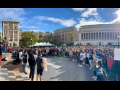 Hundreds of Columbia students gather for a rally on the main quad.