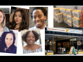 Five headshots. Alex and Deborah are white women, Caitlyn is an Asian-American woman, Edward is a Black man, Finley is a Black woman. Another photos shows a hand truck with a PM press logo in a warehouse surrounded by shipping packages. Another photo shows a bookstore storefront with the name Autumn Leaves.