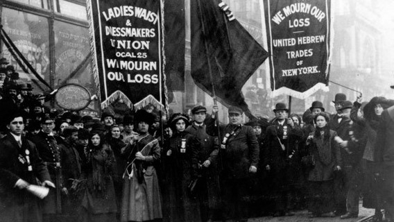 Garment workers march in protest.