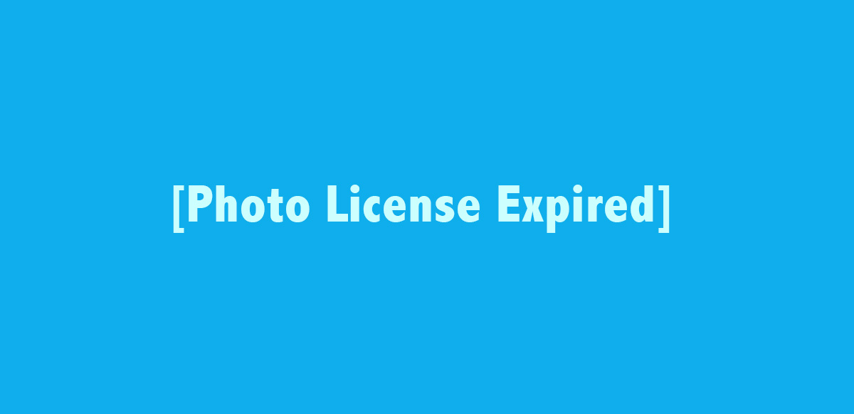 Blue box displays with notation “Photo license expired”