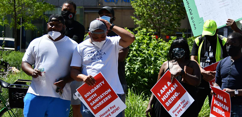 Four city workers and supporters rallying to link police brutality and the conditions that city workers face from their bosses.