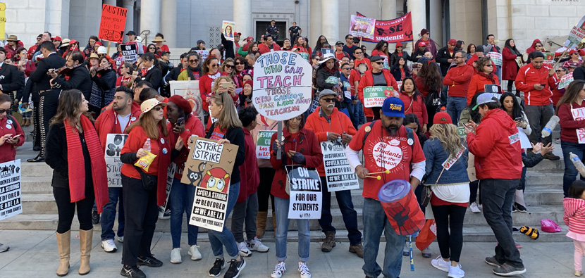 L.A. teachers in red rallying during their January 2019 strike.