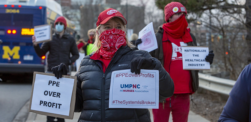 Nurses in Michigan protesting lack of PPE and calling for the nationalization of the healthcare system