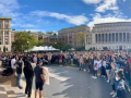 Hundreds of Columbia students gather for a rally on the main quad.